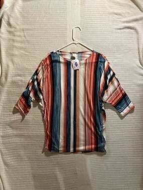 Maxway Ultra Teeze Multicolor Striped V-Neck Short Sleeve Blouse Top